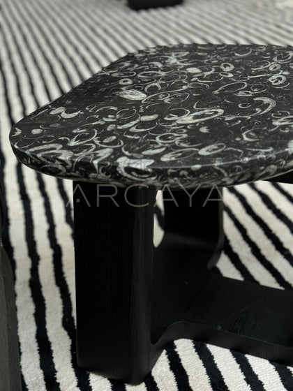 Marble Top Black Geometric Base Side Table - scene