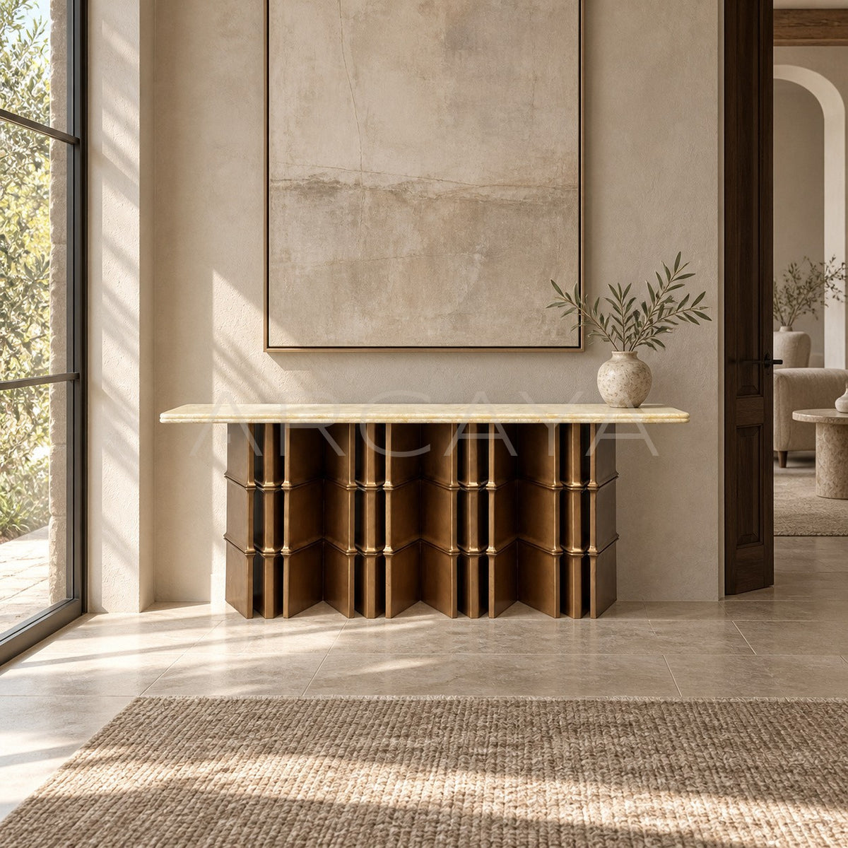Gold Brown Irregular Marble Long Console in detail