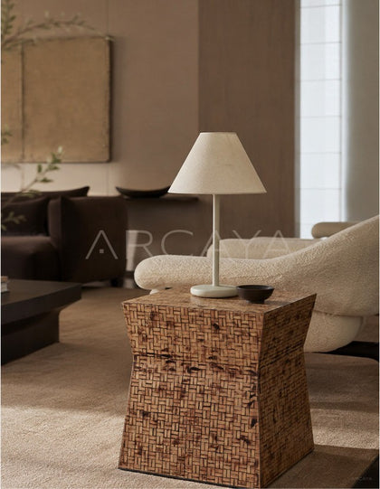 Handwoven Mid Century Side Table - scene
