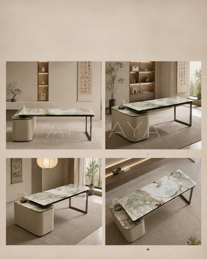 Daze Fendi Jade Stone Tea Table With Cabinet - scene