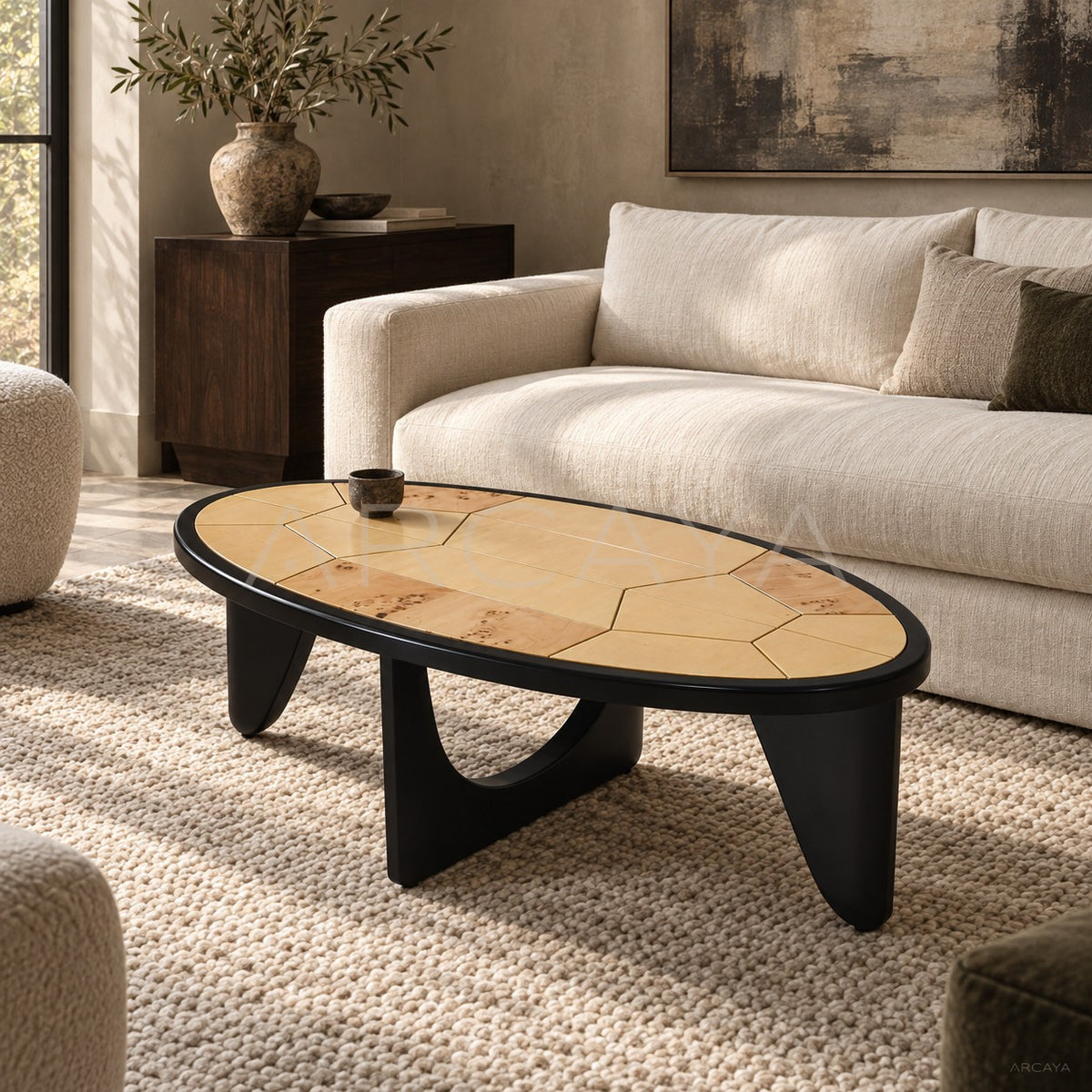 Poplar Burl Veneer Coffee Table in detail