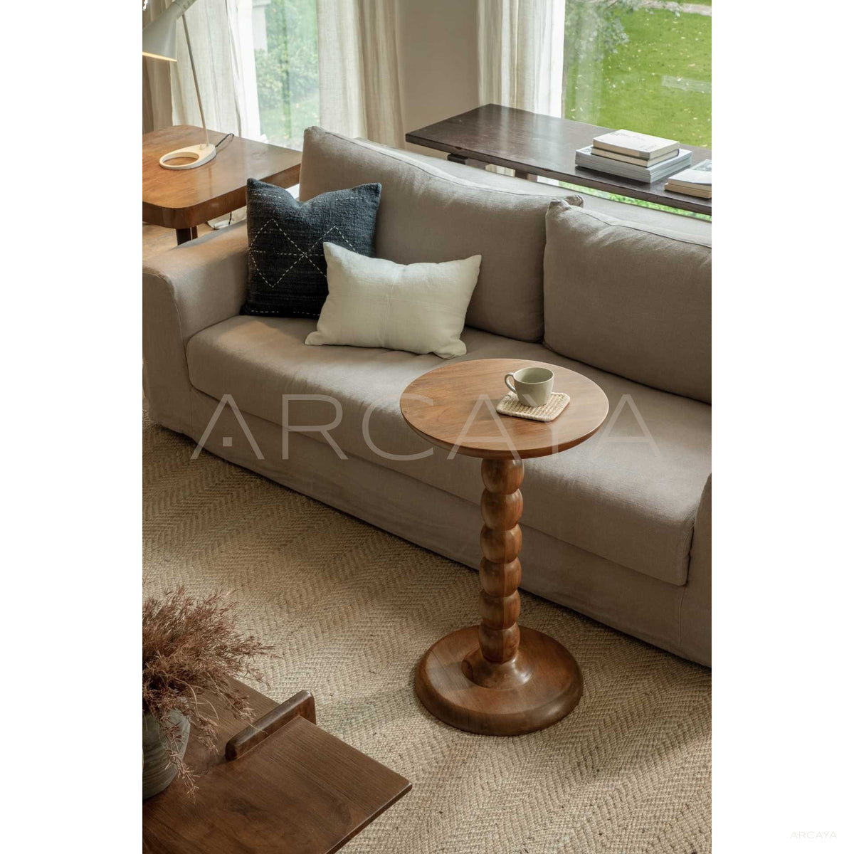 Vintage Teak Bead Side Table in detail