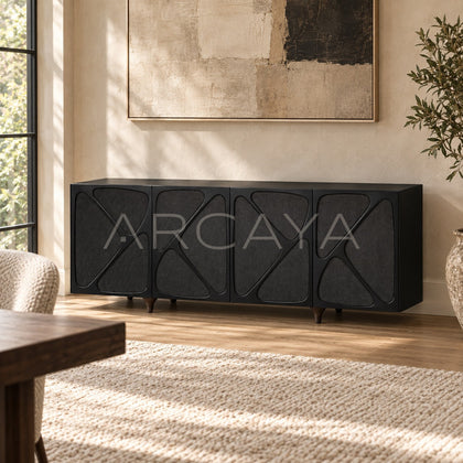 Black Geometric Fabric Four Door Low Sideboard - scene