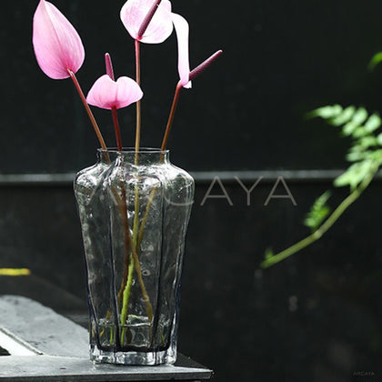 Smoked Grey Ribbed Glass Vase - main