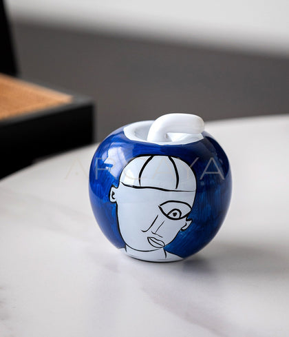 Abstract Face Hand Painted Apple Glass Ornament - scene