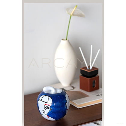 Abstract Face Hand Painted Apple Glass Ornament - scene
