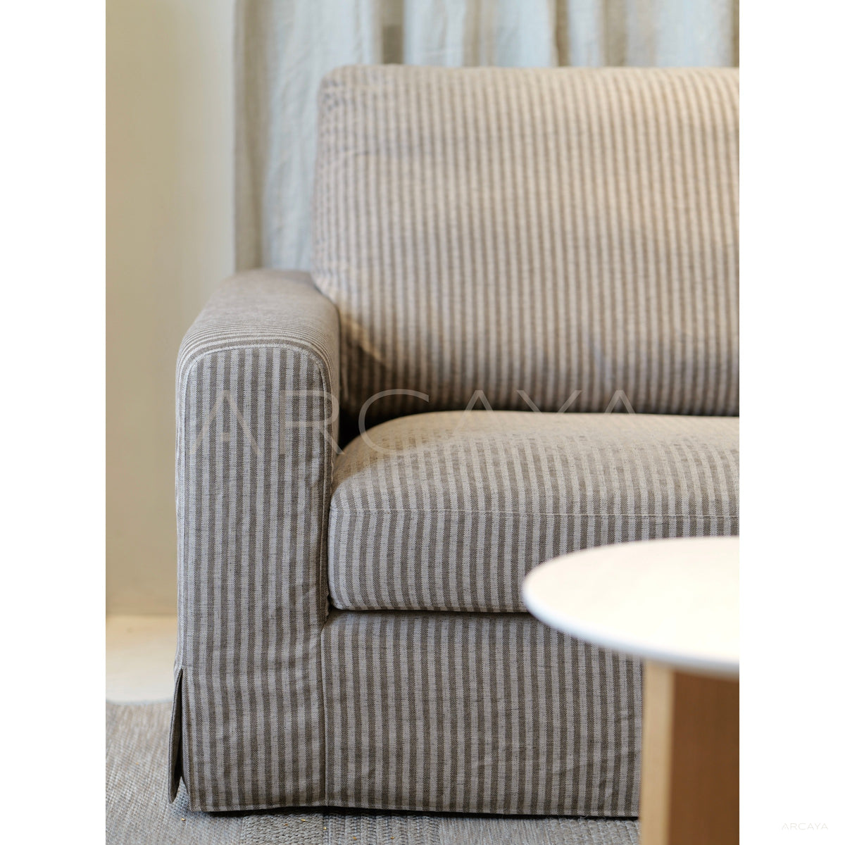 Dio Floating Island Sofa Striped Linen in detail