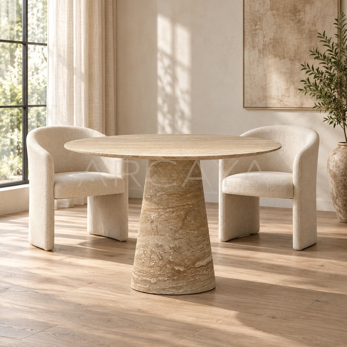 Natural Cream Travertine Dining Table in detail