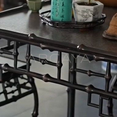 Purple Bamboo Fretwork Square Table - detail