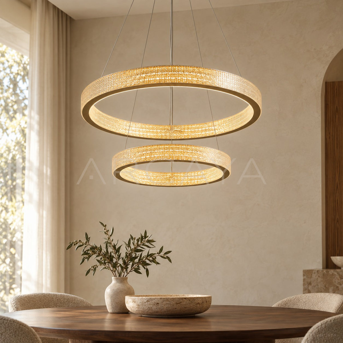 Textured Gold Double Ring Pendant Light 60188 - main