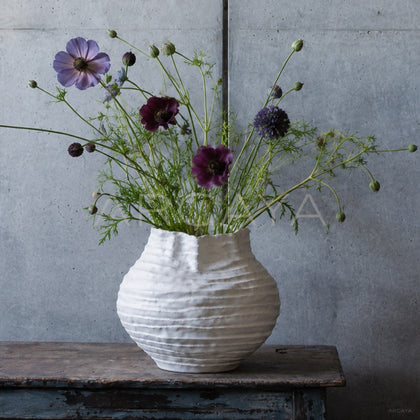 Plain White Layered Pleat Ceramic Vase - main