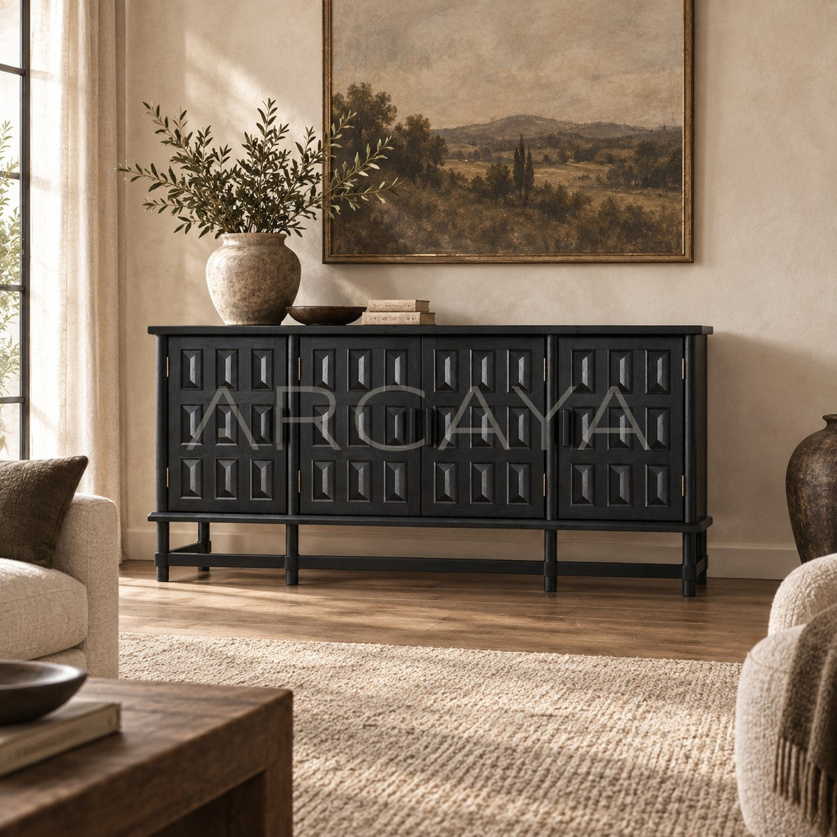 Grid Relief Four Door Cabinet in detail