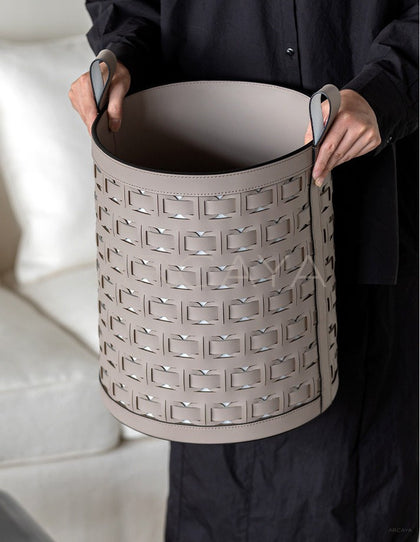 Handwoven Leather Laundry Basket With Handles - scene