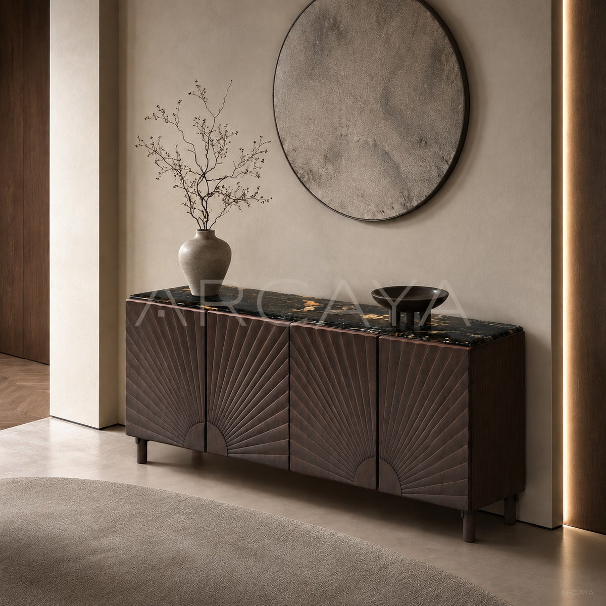 Daze Cosmic Gold Stone Walnut Console Cabinet - main