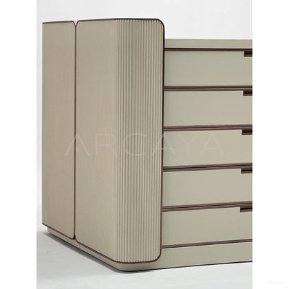 Vertical Stripe Upholstered Vanity Chest - scene