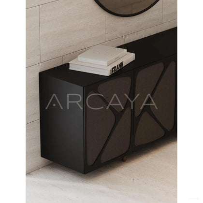 Black Geometric Fabric Four Door Low Sideboard - scene