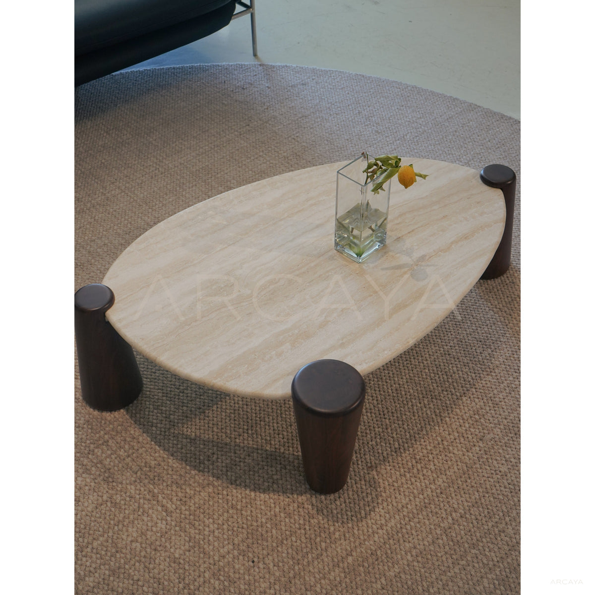 Dio Travertine Island Coffee Table in detail