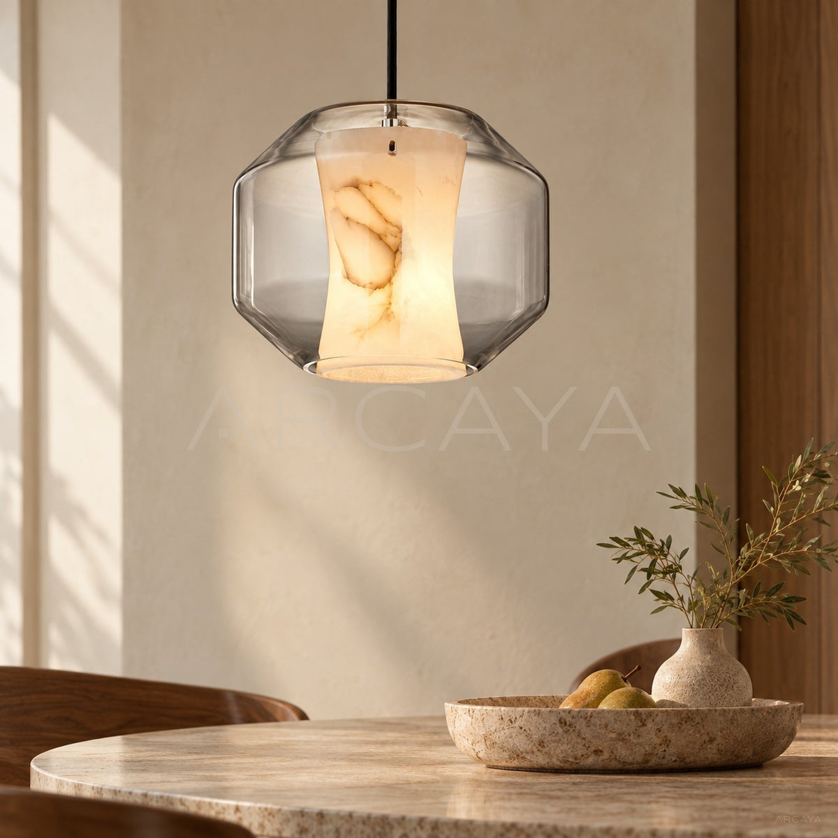 Glass Alabaster Low Round Pendant Light 10811 - main