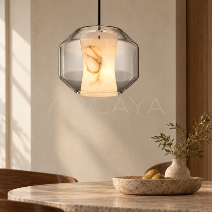 Glass Alabaster Low Round Pendant Light 10811 - main