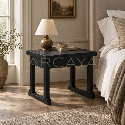Old Money Oak Matte Black Brushed Nightstand - scene