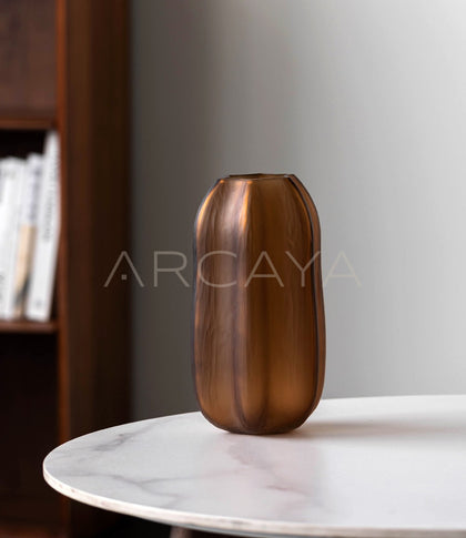 Vintage Ribbed Frosted Pumpkin Glass Vase - scene