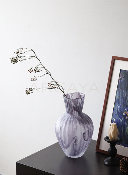 Mist Rock Ribbed Frosted Glass Vase - scene