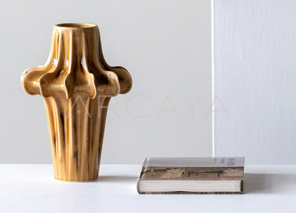 Hand Sculpted Four Petal Stoneware Vase - scene