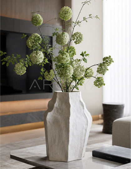 Hand Pinched Angular Plain White Vase - scene