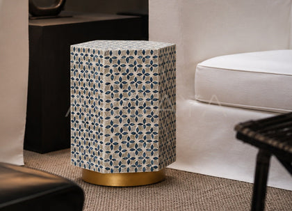 Natural Shell Inlay Hexagonal Side Table - scene