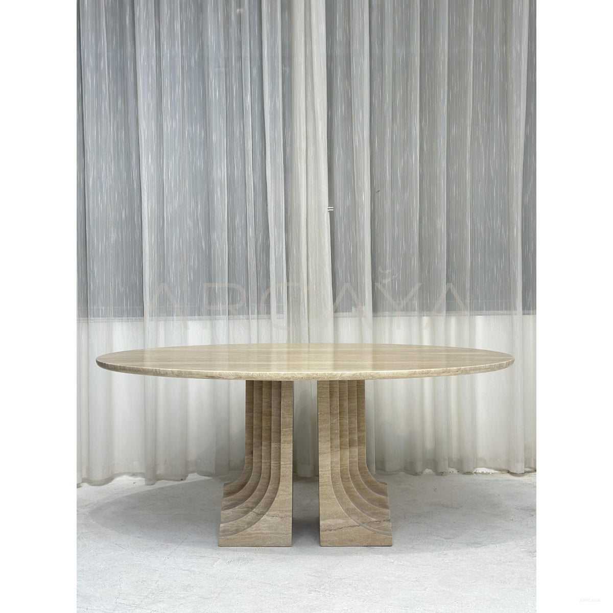 Travertine Slim Oval Dining Table in detail