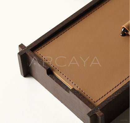 Solid Wood Leather Tissue Box - scene