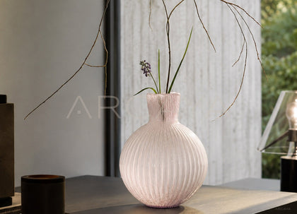 Soft Pink Ribbed Glass Vase - scene