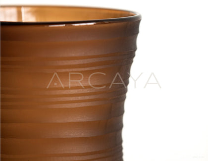 Vintage Brown Ribbed Frosted Glass Vase - scene