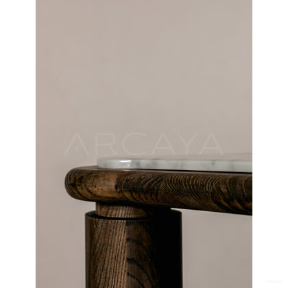 Triangular Solid Wood Marble Side Table - scene
