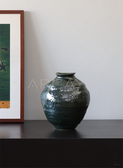 Wabi Sabi Round Belly Ceramic Jar Vase - scene