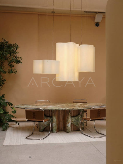 Monet Forest Stone Oval Dining Table - scene