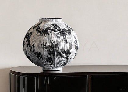 Wabi Sabi Black White Textured Ceramic Vase - scene