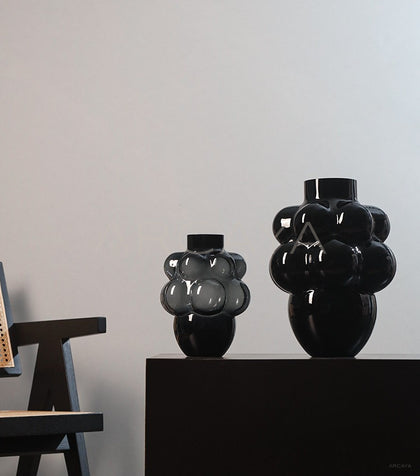 Black French Glass Vase - scene
