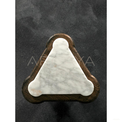 Triangular Solid Wood Marble Side Table - scene
