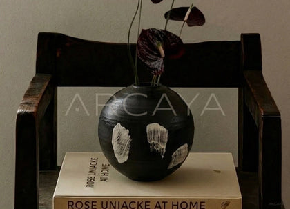 Sunxun Collab Black Brushed Ceramic Vase - scene