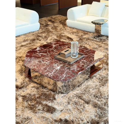 Rosso Red Natural Marble Coffee Table - scene