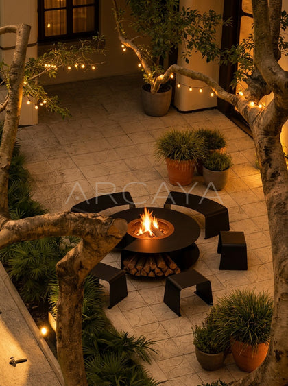 Outdoor Garden Fire Pit Matte Black - scene