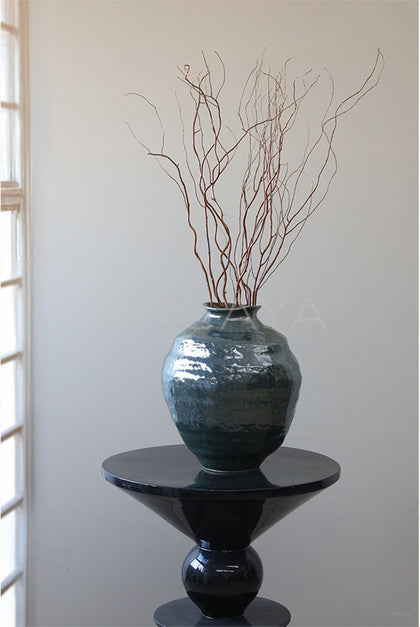 Wabi Sabi Round Belly Ceramic Jar Vase - scene