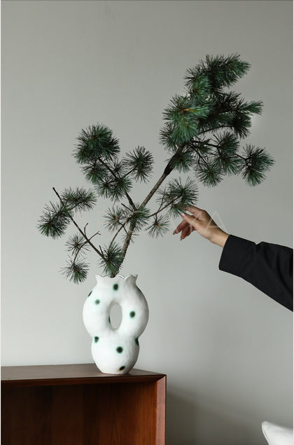 Dadan Hand Pinched Hollow Green Dot Vase - scene