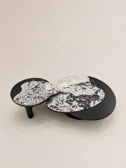 Daze Snow Mountain Blue Stone Nesting Coffee Table - scene