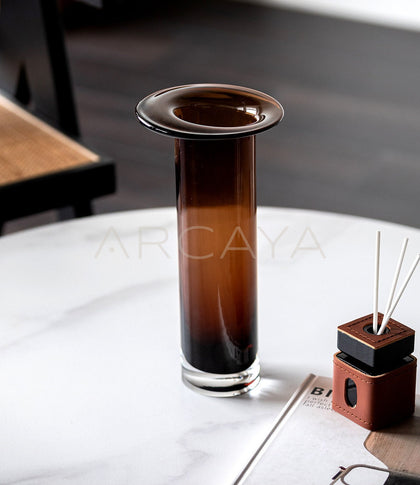 Mid Century Brown Black Gradient Cylinder Glass Vase - scene