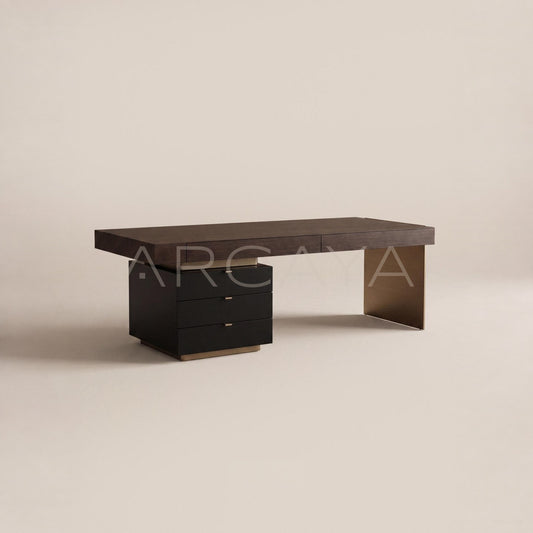 Walnut Veneer Side Chest Integrated Desk - main