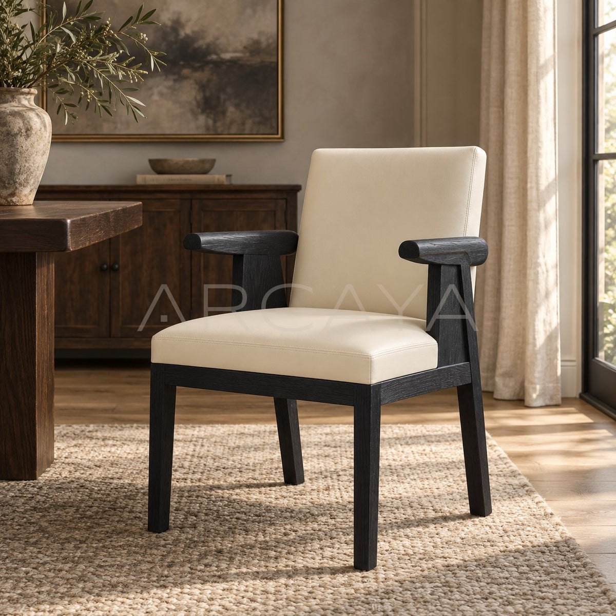 Old Money Oak Leather Dining Chair in detail