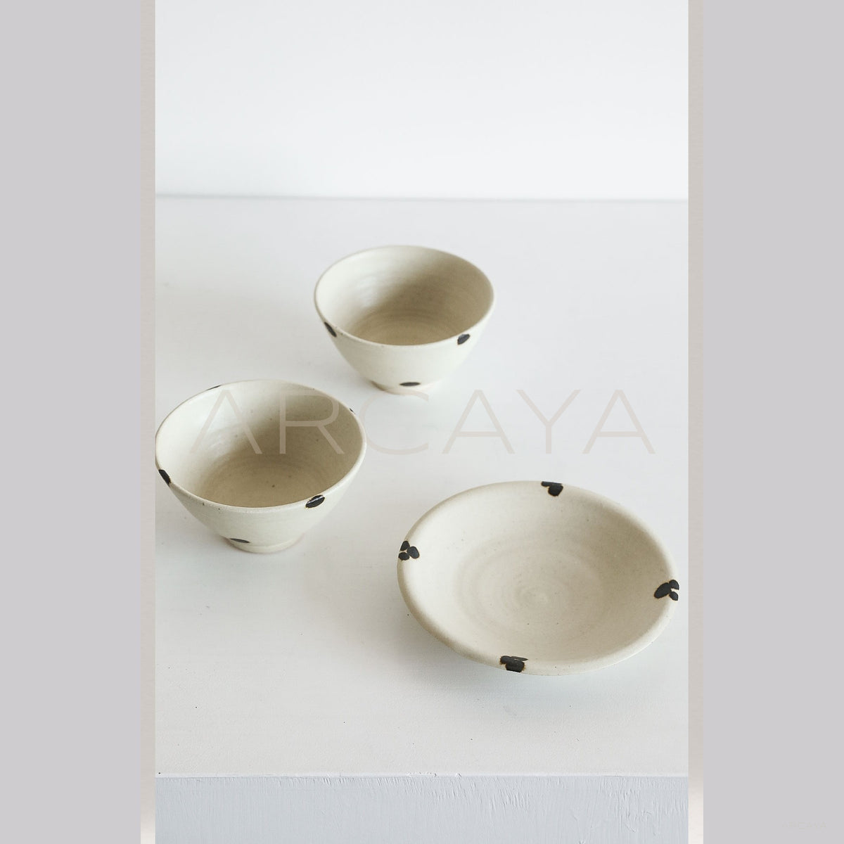 White Glaze Ink Dot Bowl Plate in detail