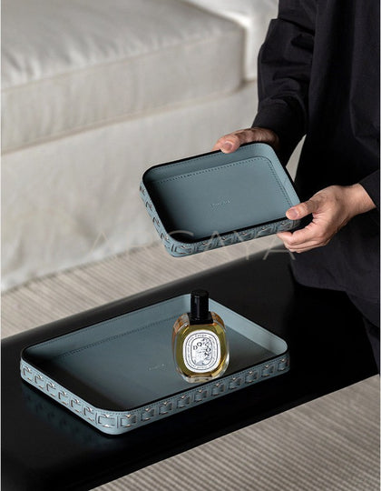 Vintage Handwoven Leather Square Tray - scene